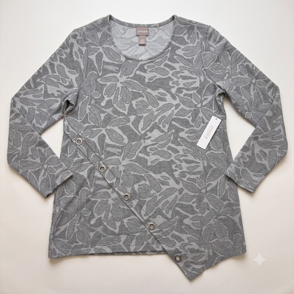 NWT Chicos Womens M Lagenlook Minimalist Artsy Jacquard Asymmetrical Tunic Top‎